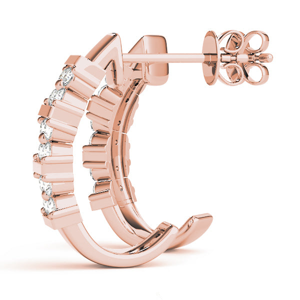 14K Rose Gold Diamond J-Hoop Earrings