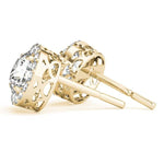14K Yellow Gold Round Diamond Halo Earrings