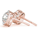 14K Rose Gold Round Diamond Halo Earrings