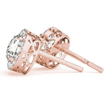 14K Rose Gold Round Diamond Halo Earrings