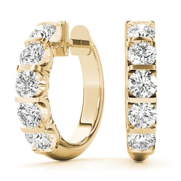 14K Yellow Gold Diamond Hoop Earrings - 1 CT Total