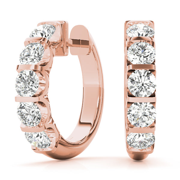 14K Rose Gold Diamond Hoop Earrings