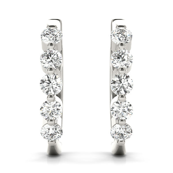Round Diamond 5-Stone Hoop Earrings