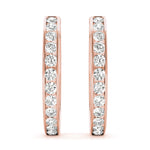 14K Rose Gold Round Diamond Hoop Earrings