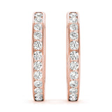 14K Rose Gold Round Diamond Hoop Earrings