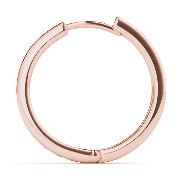 14K Rose Gold Round Diamond Hoop Earrings