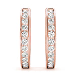 14K Rose Gold Round Diamond Hoop Earrings