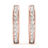 14K Rose Gold Round Diamond Hoop Earrings