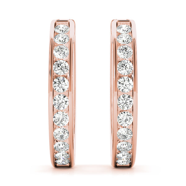 14K Rose Gold Round Diamond Hoop Earrings