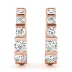 14K Rose Gold Round Diamond Hoop Earrings
