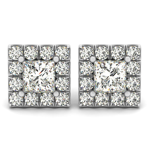 Platinum White Diamond Halo Earring Set