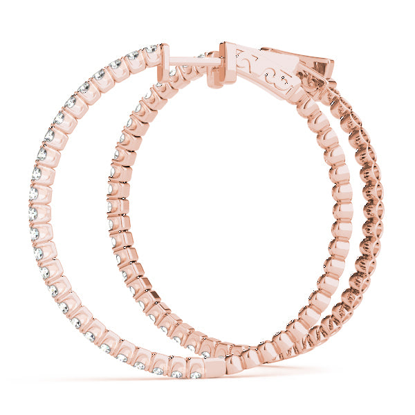 14K Rose Gold Diamond Inside Out Hoop Earrings