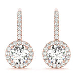 14K Rose Gold Round Diamond Halo Earrings