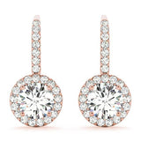 14K Rose Gold Round Diamond Halo Earrings