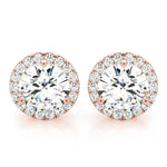 14K Rose Gold 1 CT Diamond Halo Stud Earrings