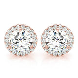 14K Rose Gold 1 CT Diamond Halo Stud Earrings