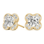 14K Yellow Gold Diamond Halo Stud Earrings