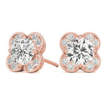 Rose Gold 1/2 ct Diamond Halo Stud Earrings