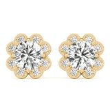 14K Yellow Gold Round Diamond Halo Earrings