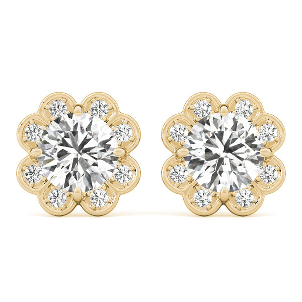 14K Yellow Gold Round Diamond Halo Earrings
