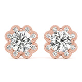 14K Rose Gold Diamond Halo Stud Earrings