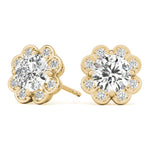 14K Yellow Gold Round Diamond Halo Earrings