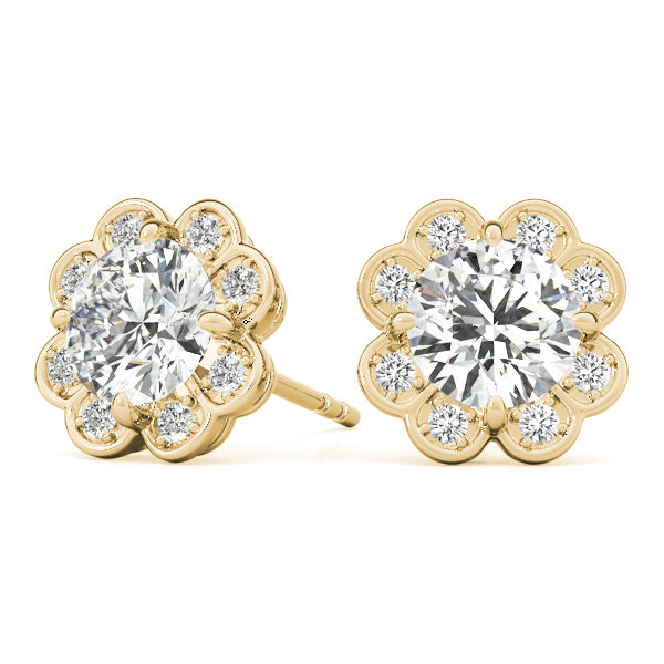 14K Yellow Gold Round Diamond Halo Earrings