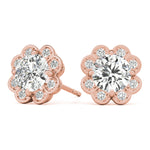 14K Rose Gold Diamond Halo Stud Earrings