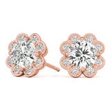 14K Rose Gold Diamond Halo Stud Earrings