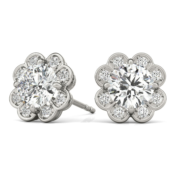 18K White Gold Round Diamond Halo Earrings
