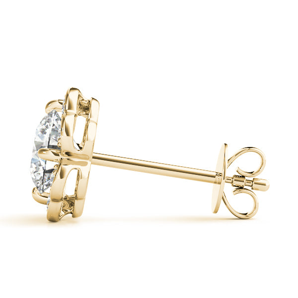 14K Yellow Gold Round Diamond Halo Earrings