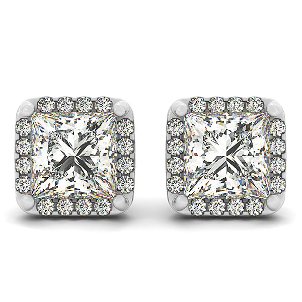 Multi-Metal Round Diamond Halo Earrings