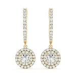 14K Yellow Gold Round Diamond Halo Earrings