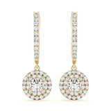 14K Yellow Gold Round Diamond Halo Earrings