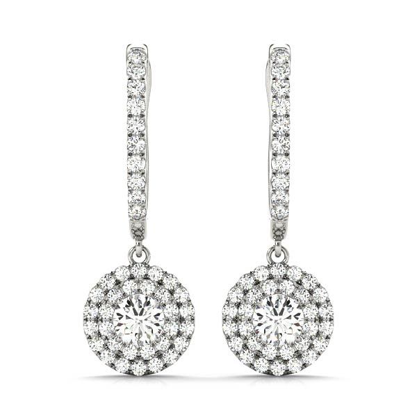14K White Gold Round Diamond Halo Stud Earrings