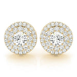 14K Yellow Gold Round Diamond Halo Stud Earrings