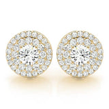 14K Yellow Gold Round Diamond Halo Stud Earrings