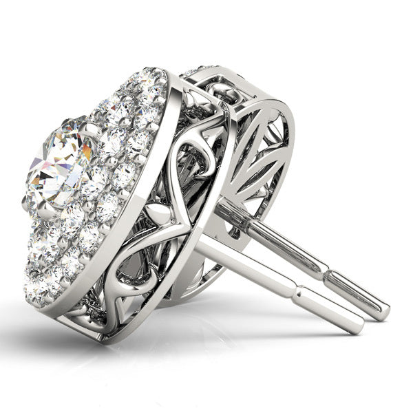 Platinum 1 CT Round Diamond Halo Stud Earrings
