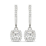 14K White Gold Round Diamond Halo Earrings