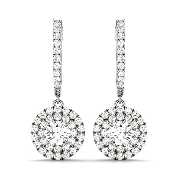 18K White Gold Round Diamond Halo Earring Set