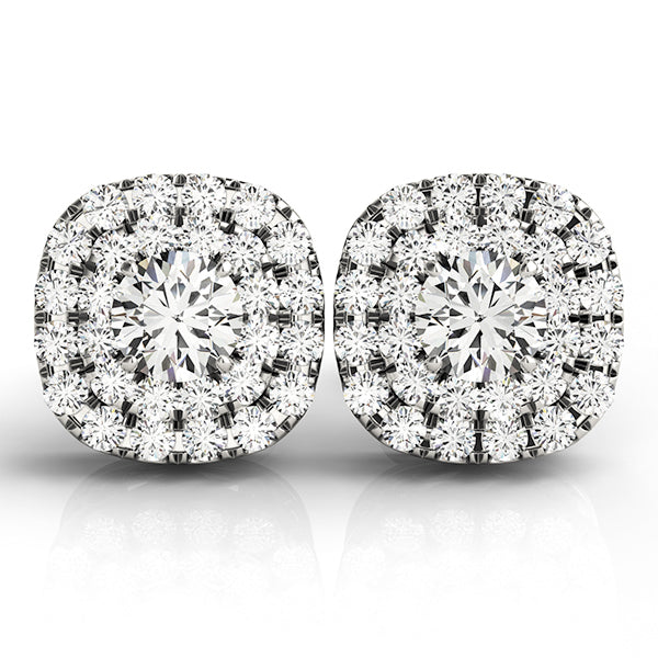 14K Rose Gold Round Diamond Halo Earrings