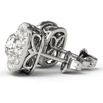 14K Rose Gold Round Diamond Halo Earrings