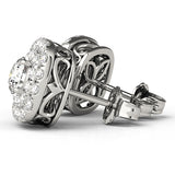 14K Rose Gold Round Diamond Halo Earrings