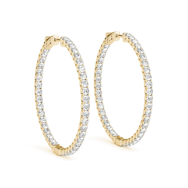 14K Yellow Gold Diamond Inside Out Hoop Earrings