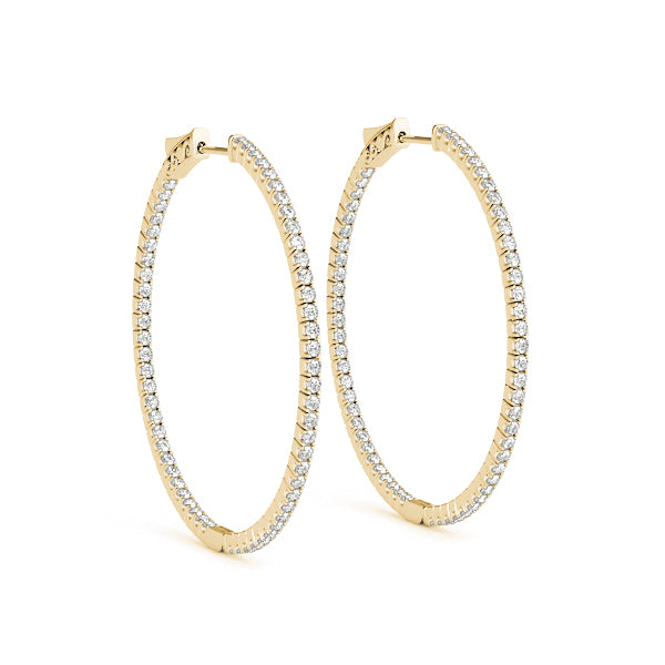 14K Yellow Gold Diamond Inside Out Hoop Earrings