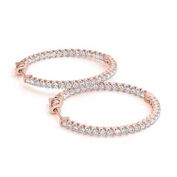 Rose Gold Diamond Inside Out Hoop Earrings 1/4 ctw