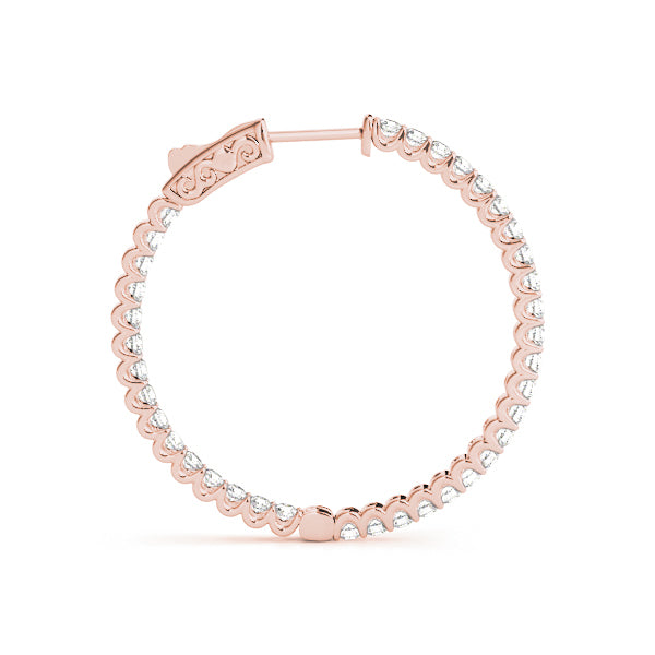 Rose Gold Diamond Inside Out Hoop Earrings 1/4 ctw