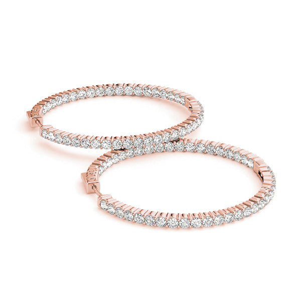 18K Rose Gold Diamond Inside Out Hoop Earrings