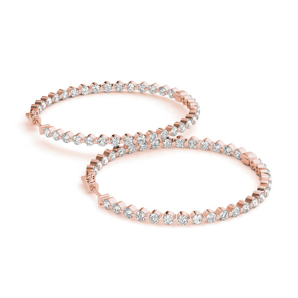 14K Rose Gold Round Diamond Inside Out Hoop Earrings