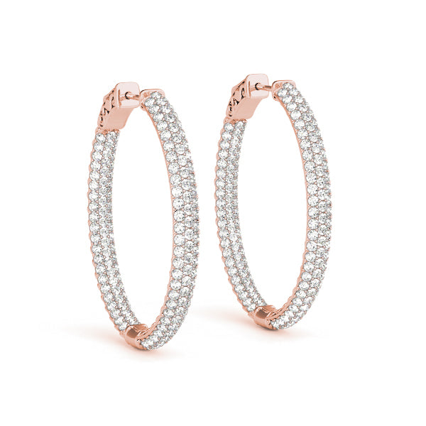 14K Rose Gold Round Diamond Inside Out Hoop Earrings